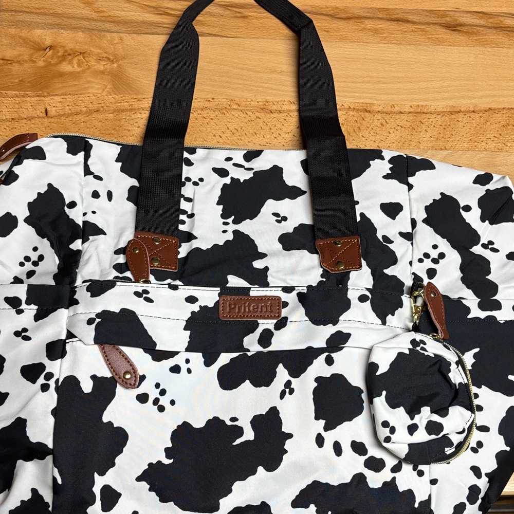Cow Print diaper Bag with Black Handles